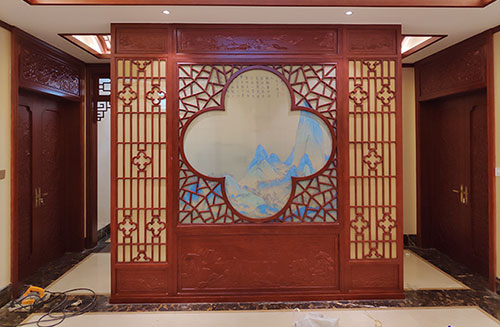 安徽会所室内装修中式仿古实木屏风隔断展示