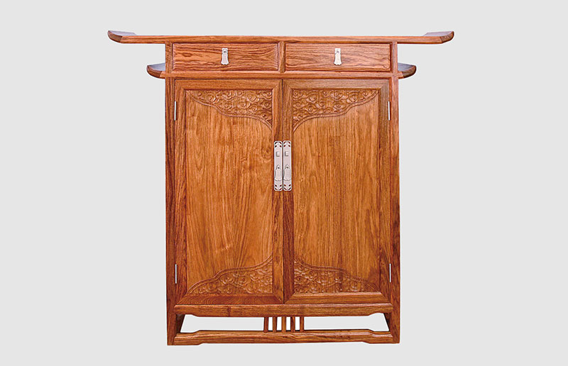 安徽观云潮家庭中式装修实木玄关柜效果图